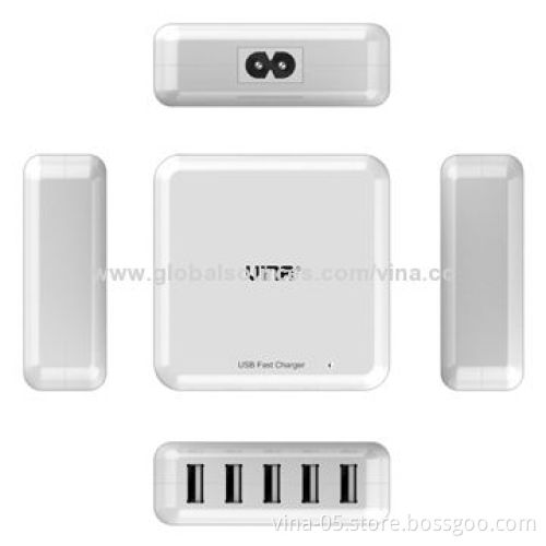 5-port USB Chargers with Smart Ports, 100-240V, 50/60Hz Input Range